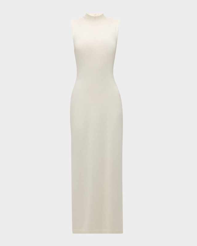 Mock-Neck Embellished Sleeveless Knit Maxi Dress